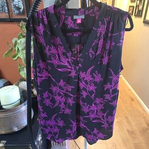 Floral Sleeveless Top - Black and Pink/Purple 1X